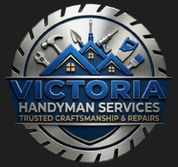 Logo for The Handyman Victoria featuring a stylized professional inside a shield icon holding tools.