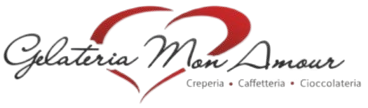 Logo per Gelateria Mon Amour: forma di cuore rosso, testo in corsivo,