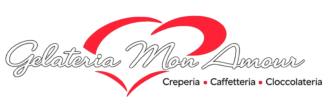 Logo per Gelateria Mani Amici, cuore rosso sopra il nome con elenco dei prodotti sotto.
