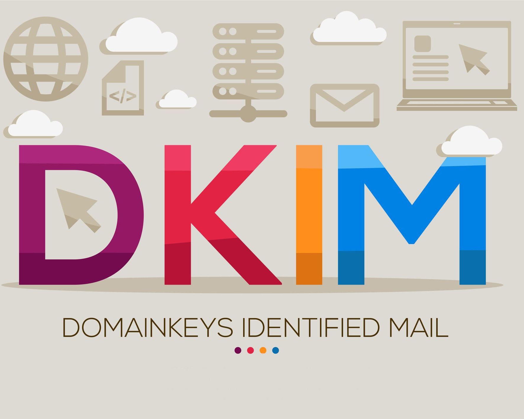 Un panneau coloré qui dit que les clés de domaine dkim ont identifié le courrier