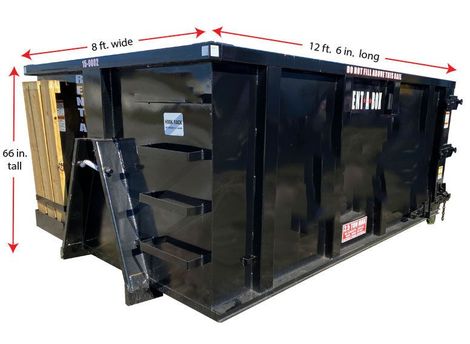 A picture of a 15 yard dumpster with the measurements on it