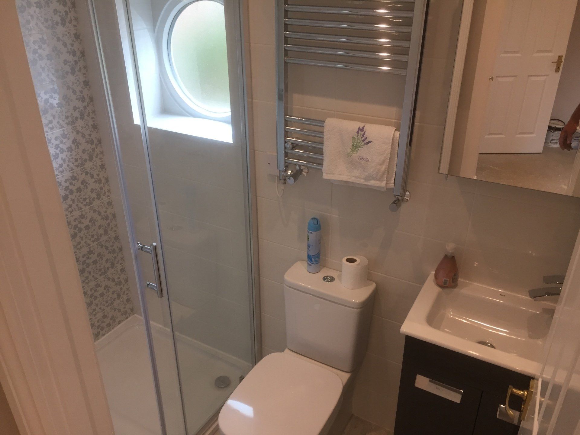 finished garage conversion used as cloakroom