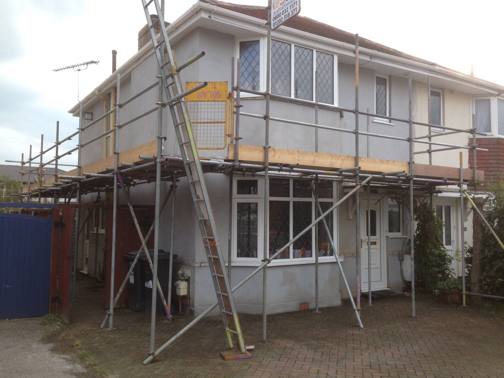 semi detached property with scaffolding up