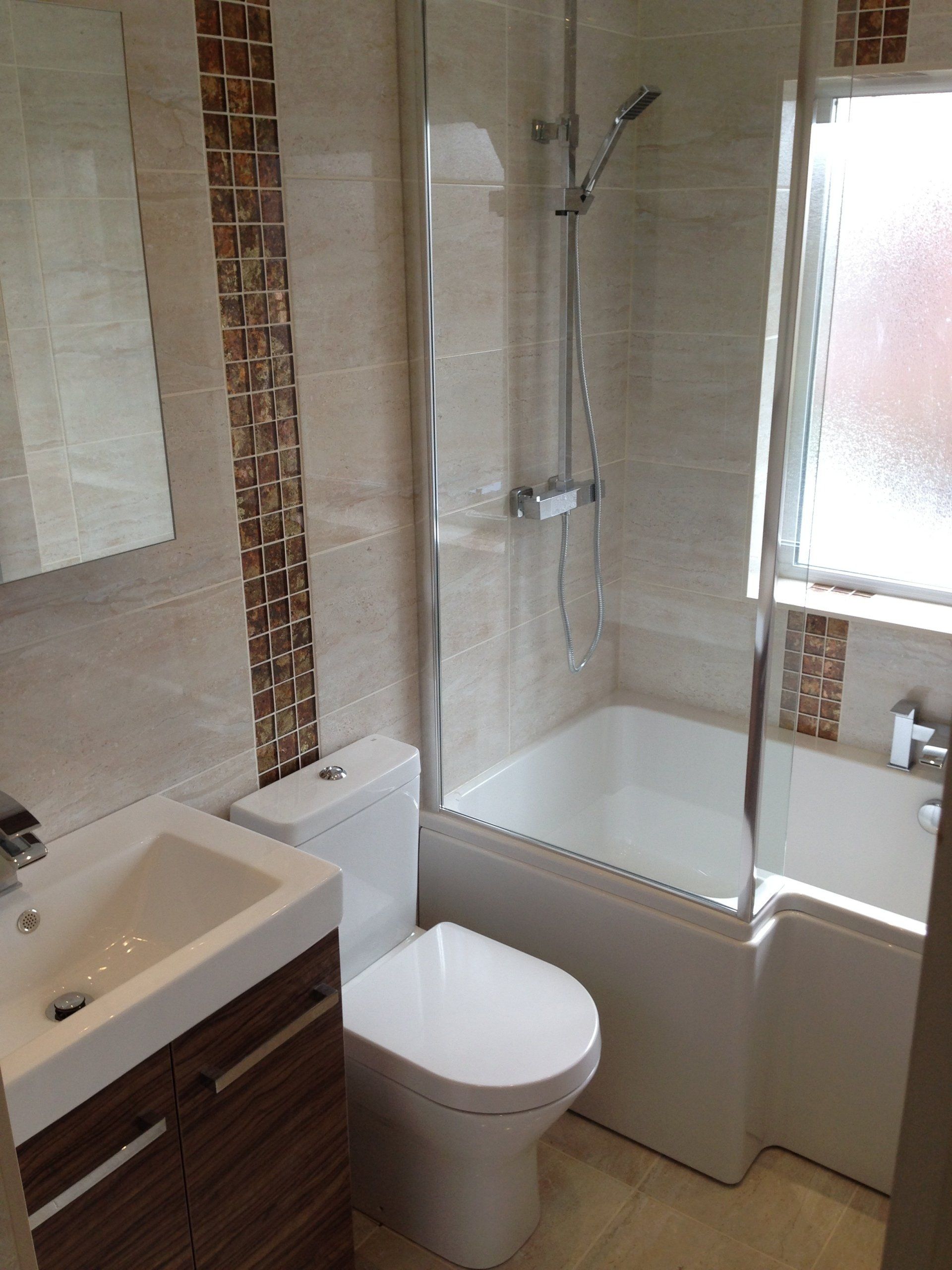 smart new bathroom with brown mosaic feature tiles