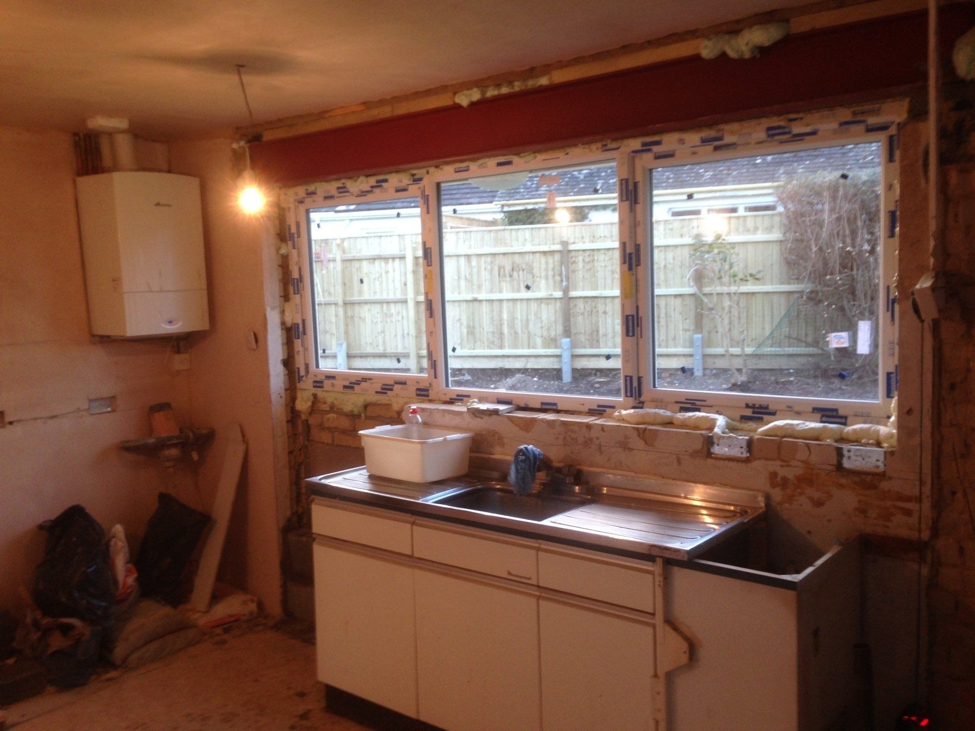 kitchen with new window frames installed
