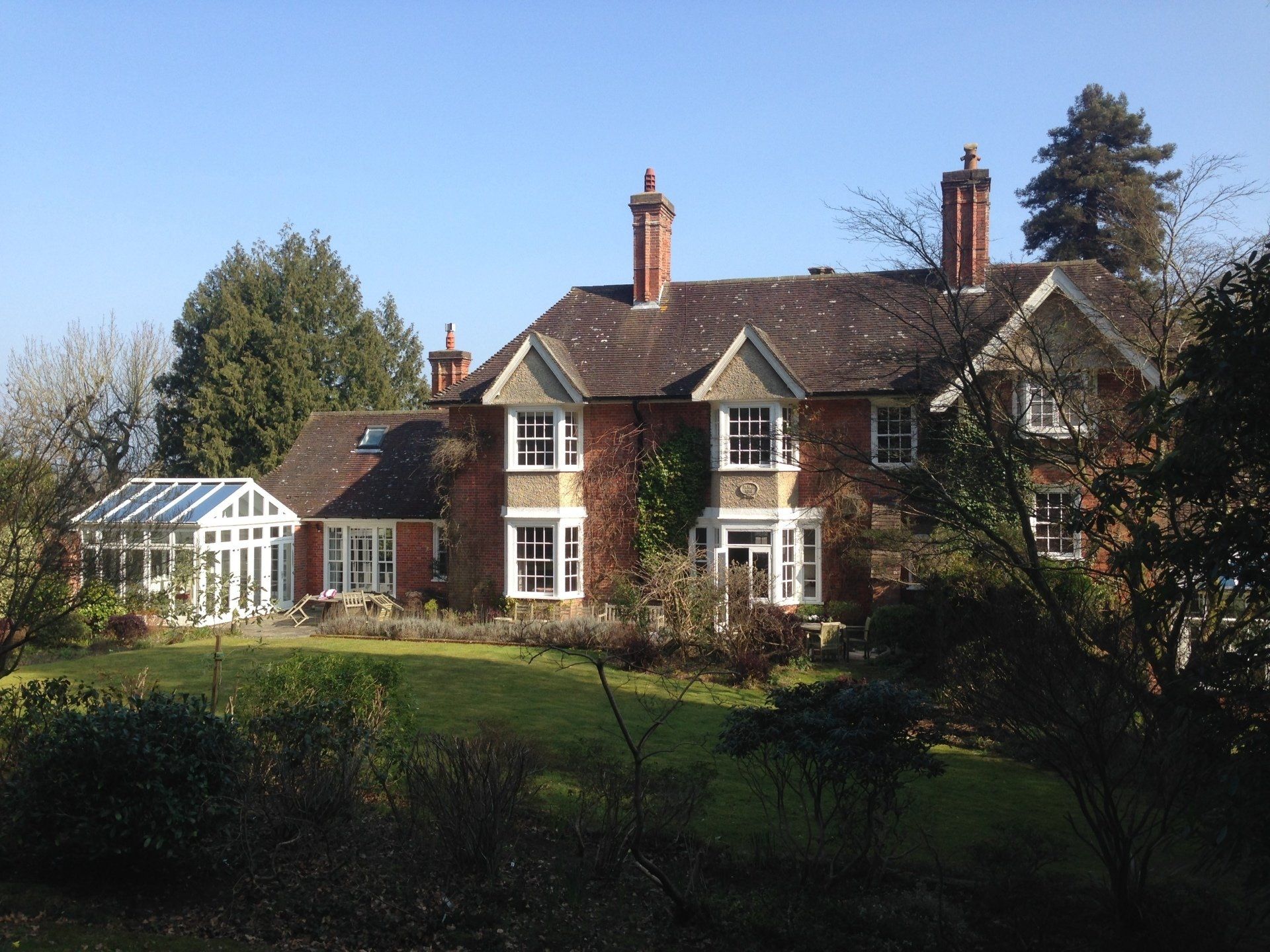 large period property from garden with conservatory