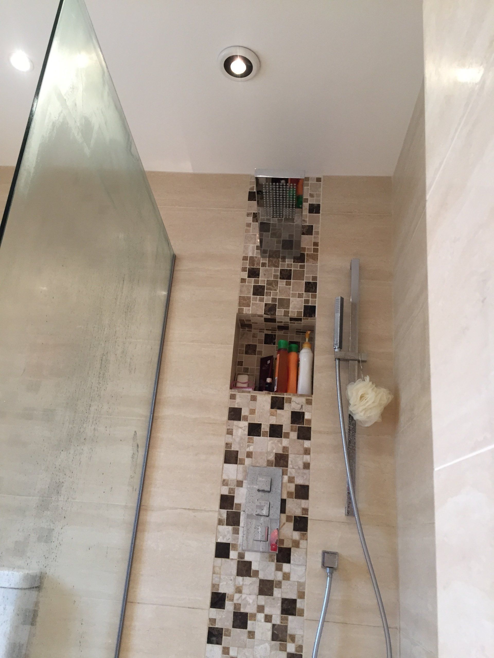 new shower with feature mosaic tiles