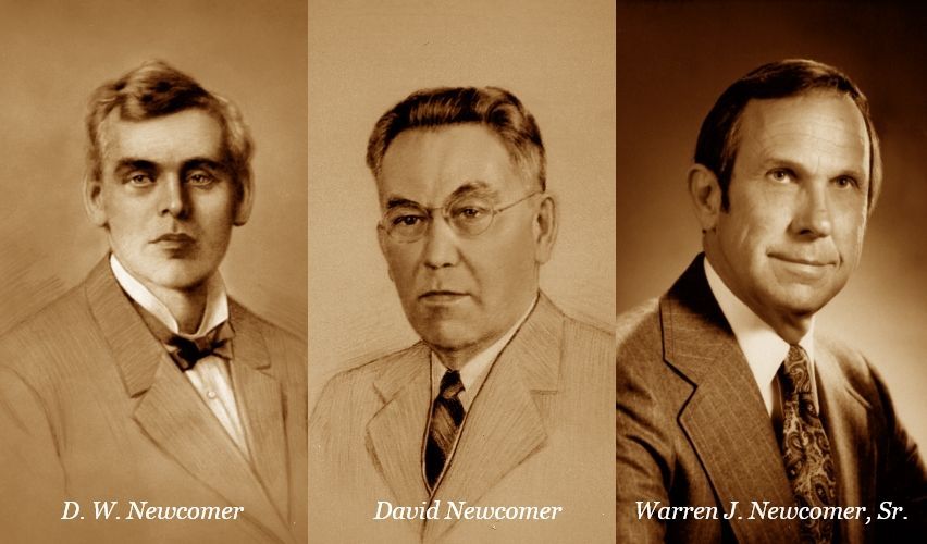 Three men are standing next to each other and their names are david newcomer warren j. newcomer sr.