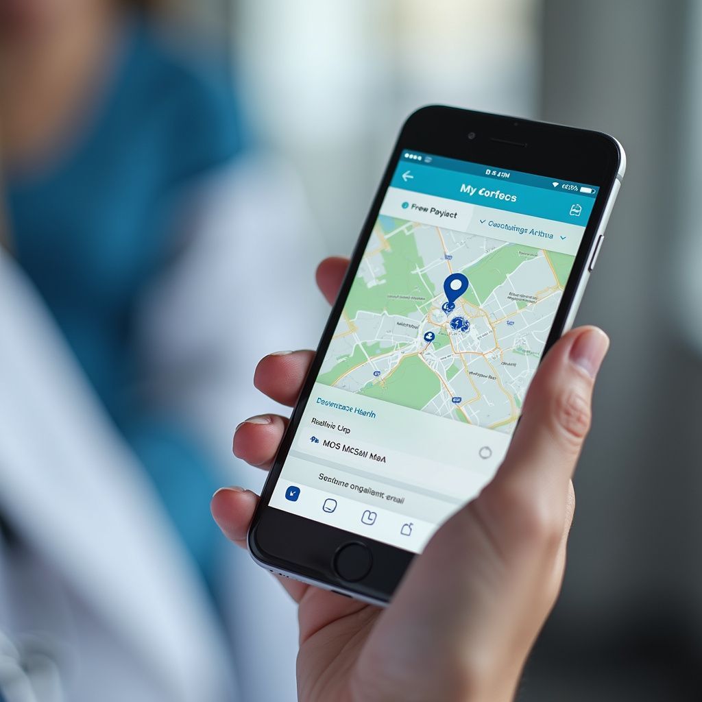 Person holding a smartphone displaying a map with location markers.