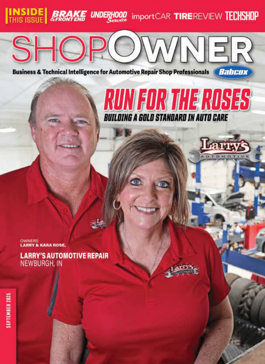 ShopOwner magazine cover: Couple in red shirts,