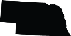 A black silhouette of the state of nebraska on a white background.