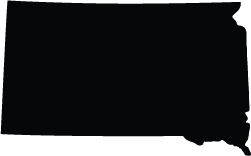 A black silhouette of the state of south dakota on a white background.