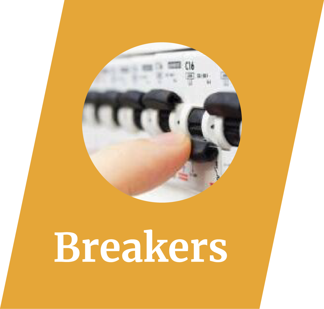 A person is pressing a button on a circuit breaker.