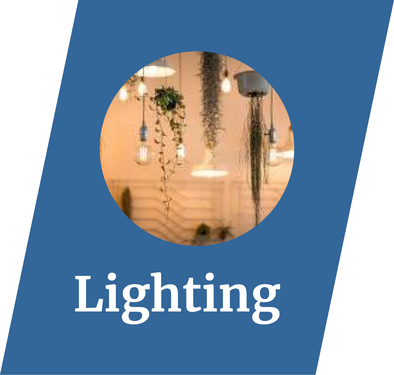 A blue sign with the word lighting on it