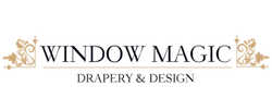 A logo for Window Magic Drapery and Design.