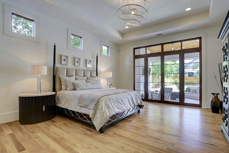 There is a large bed in the middle of the room.