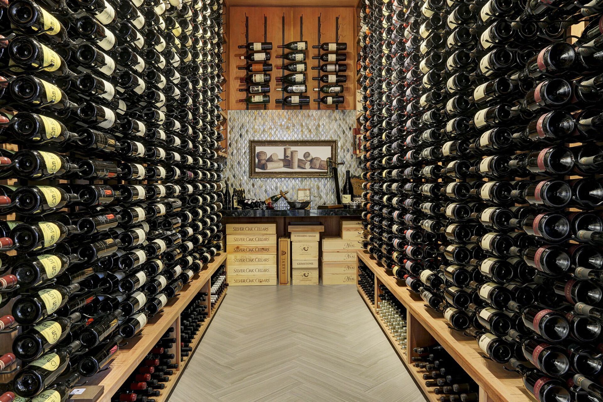 A wine cellar filled with lots of bottles of wine