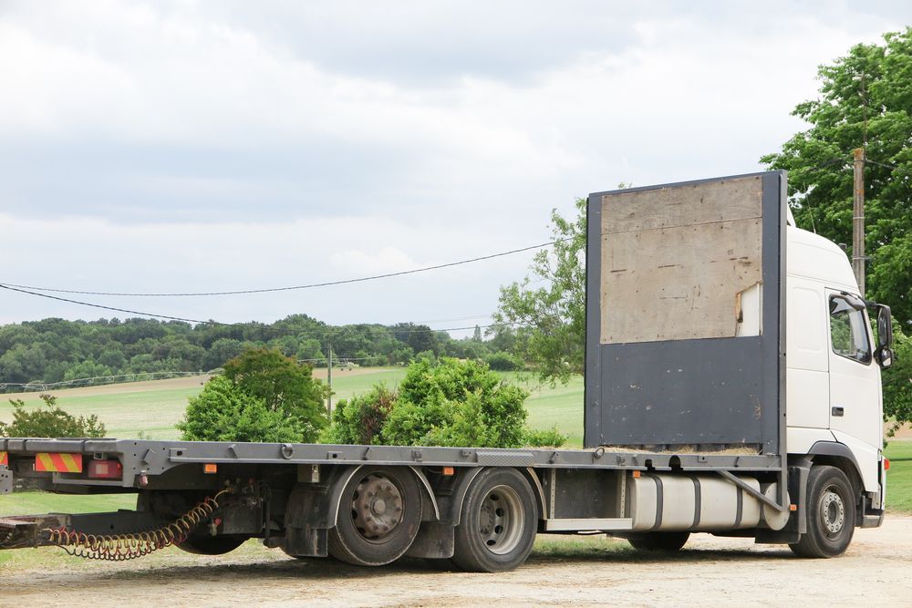 A White Semi Truck With A Flatbed Trailer Is Parked On A Dirt Road — Venus Couriers Pty Ltd In Mackay, QLD