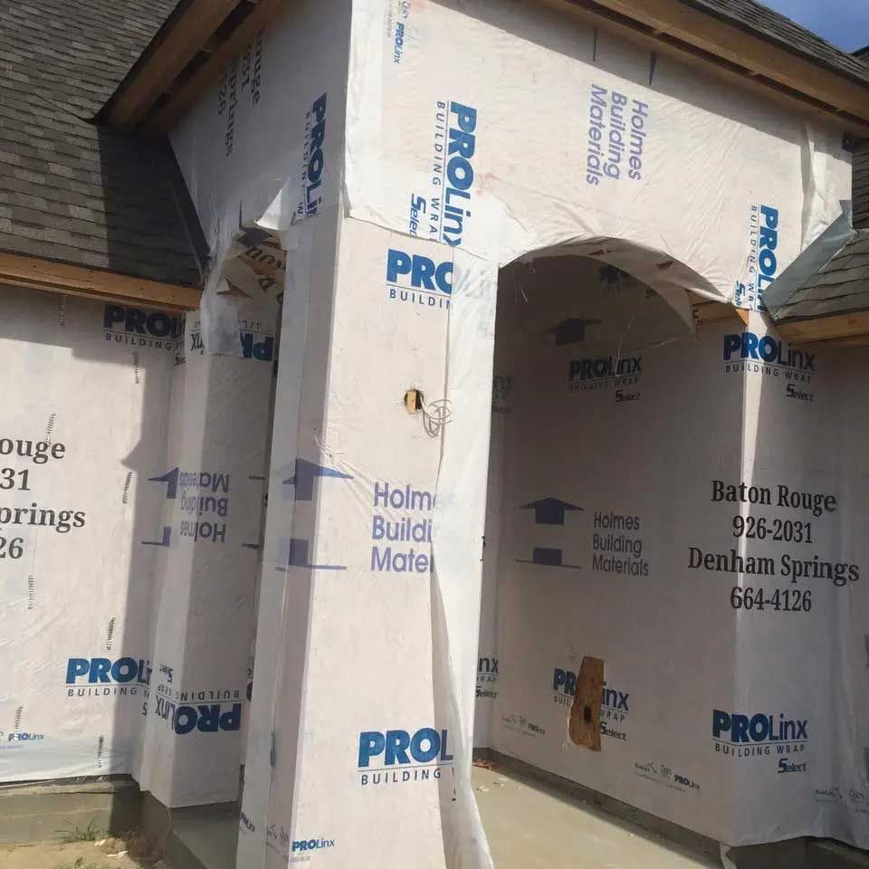 A house is being built and covered in prolinx.
