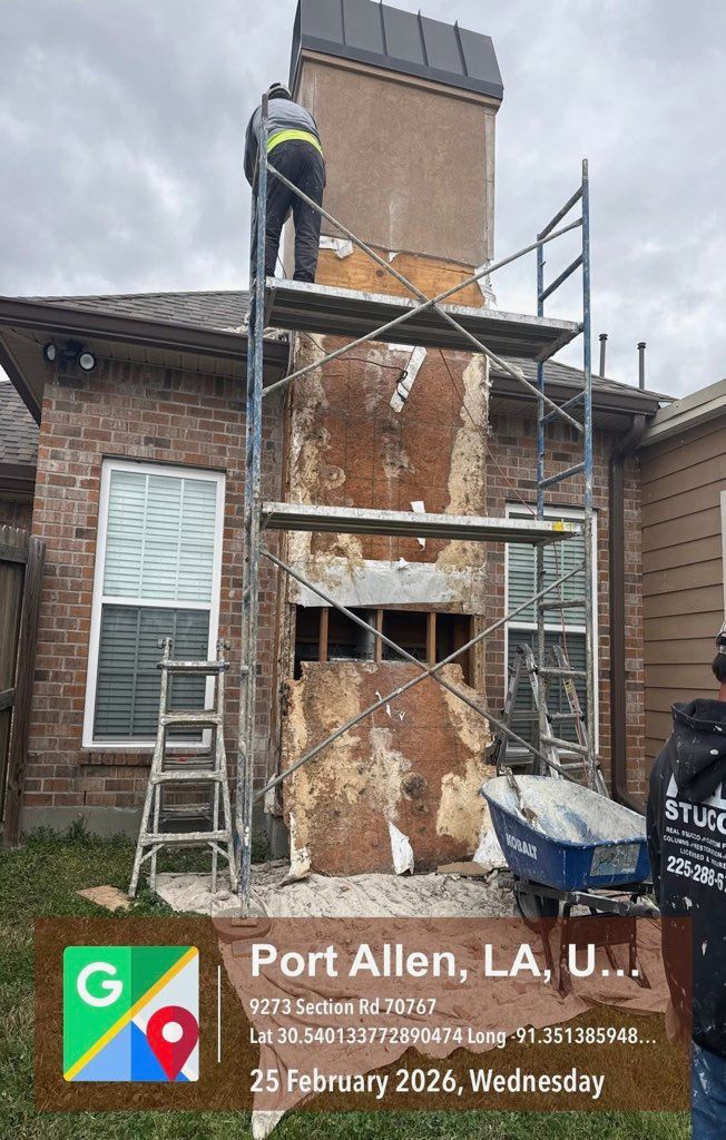 Man Doing Chimney Stucco Repair Baton Rouge