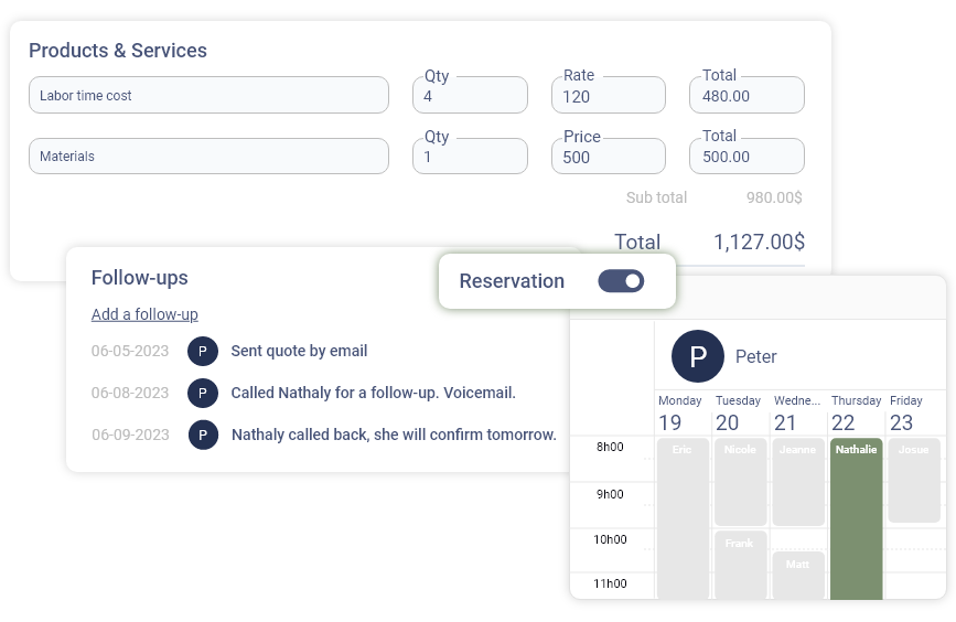 Quote, follow-ups and time reservation example