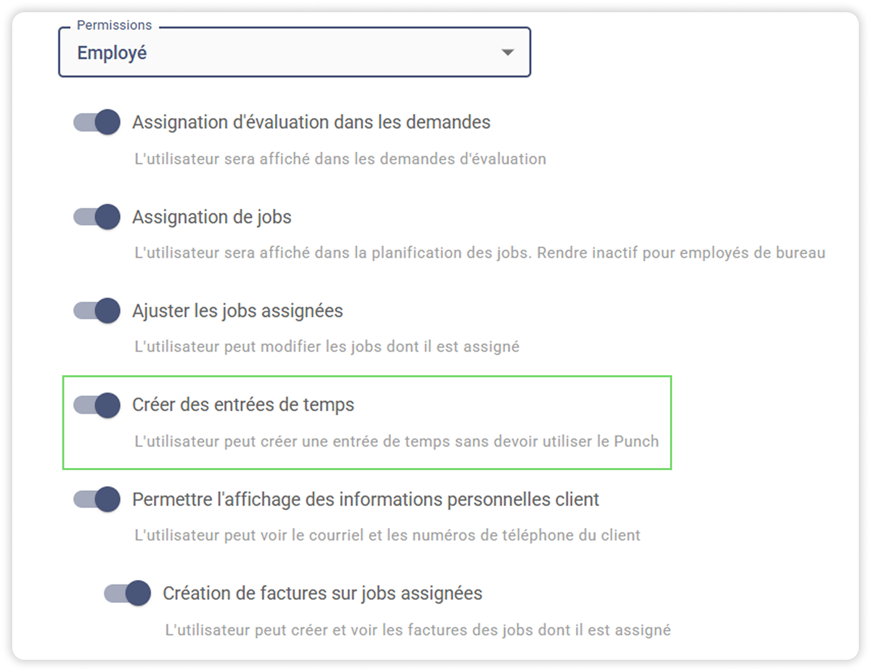 Settings panel with toggle options, including 