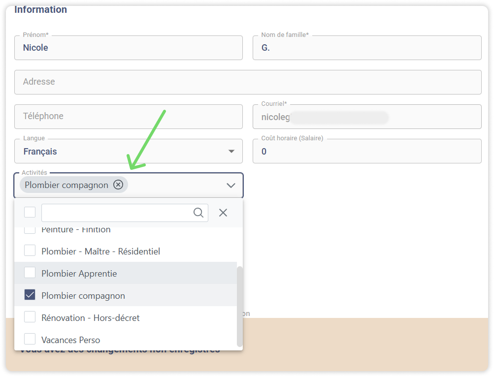 Formulaire avec sélection par menu déroulant 