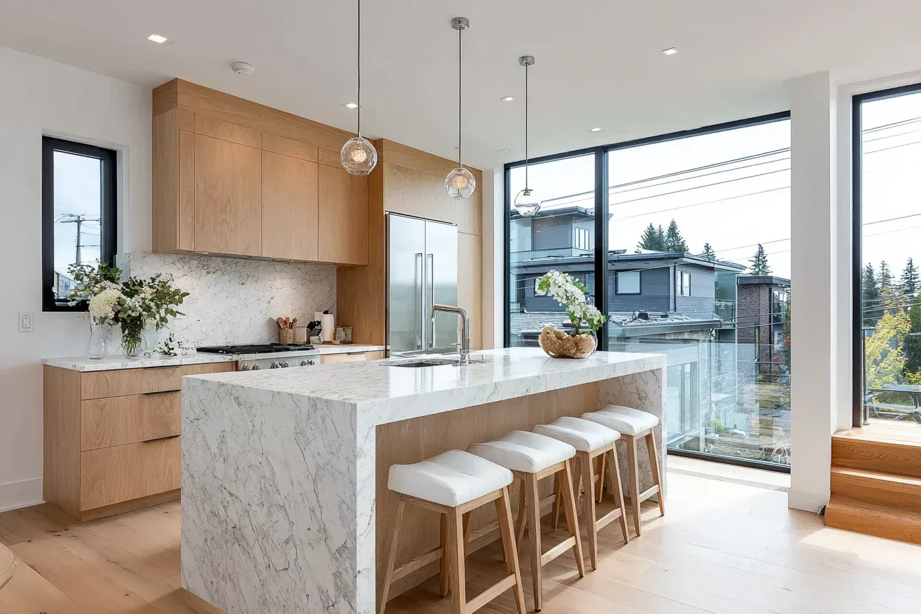 Kitchen renovation Coquitlam BC | Kitchen remodeling Coquitlam Canada | Natural stone island, subway backsplash, and pendant lighting. Expert contractors ensure smooth renovation timelines and premium craftsmanship. Homeowners across Coquitlam trust local teams for dependable, lasting results.