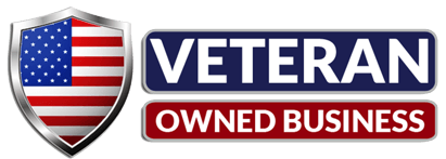 a veteran owned business logo with an american flag on a shield .