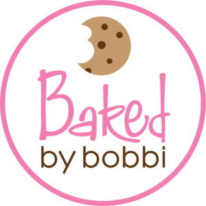 A logo for baked by bobbi with a cookie on it