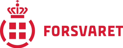 Et rødt og hvidt logo til forsvaret med en krone