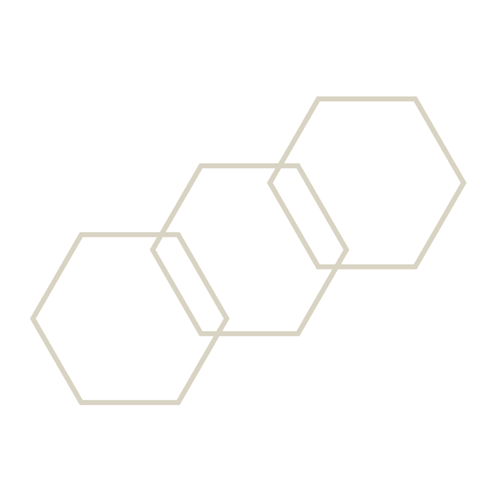 A drawing of three hexagons connected to each other on a white background.