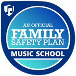 The logo for an official family safety plan music school.