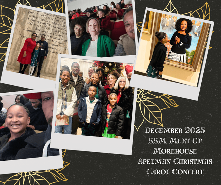 Polaroid photos from a December 2025 Spelman-Morehouse meetup and Christmas carol concert.