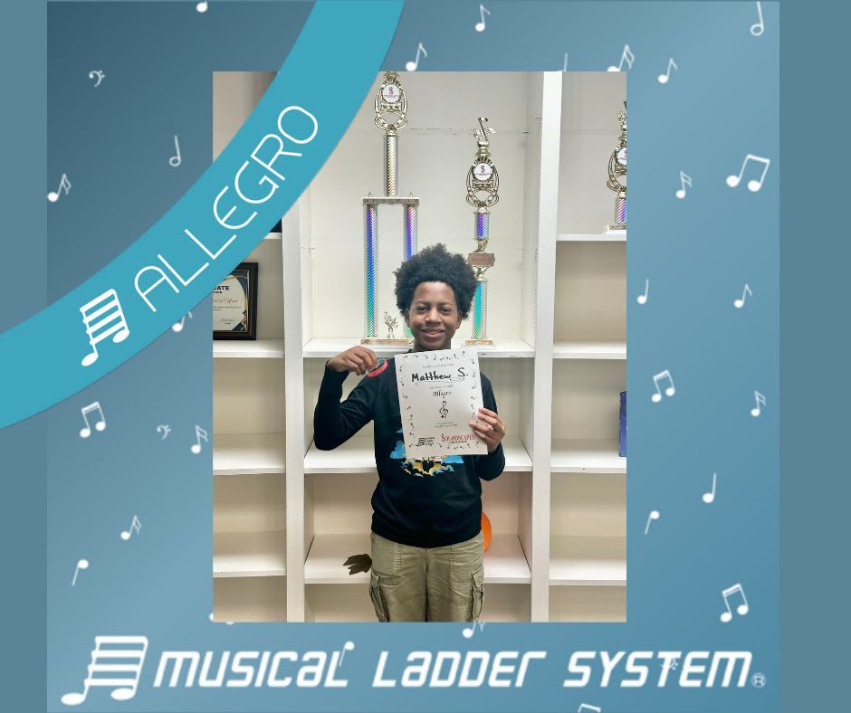 Matthew earned his certificate and wristband for 15 months of piano lessons!