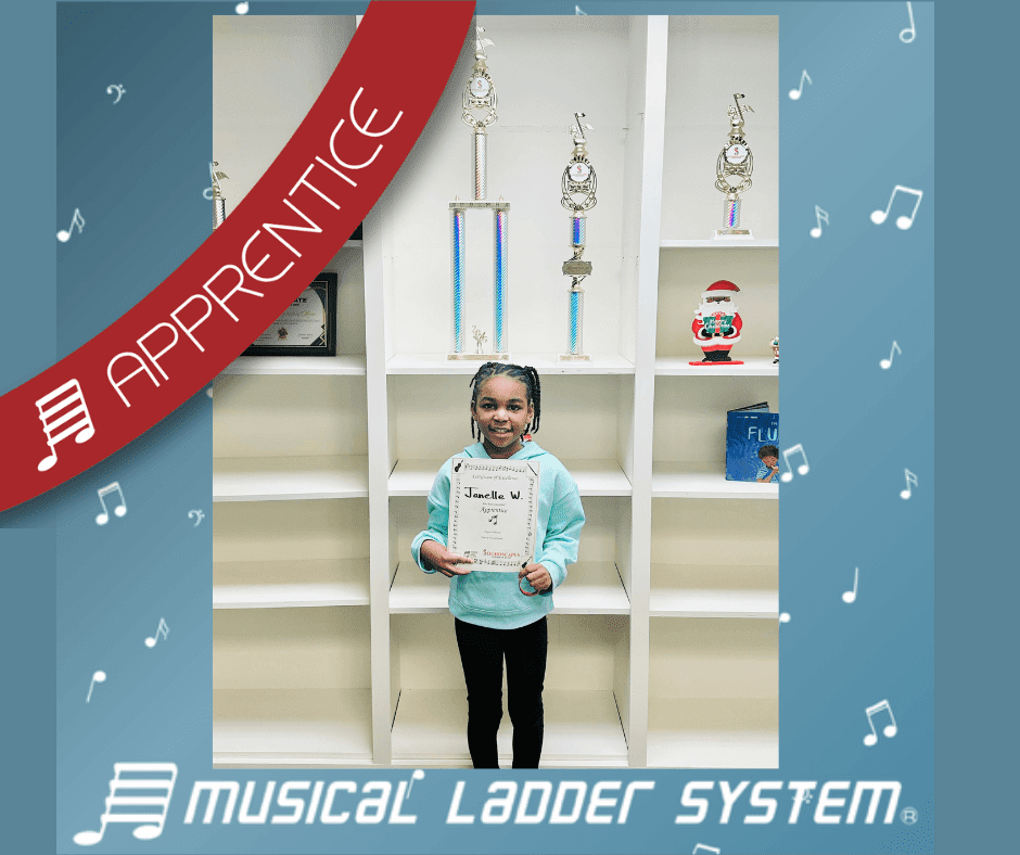 Janelle earned her certificate and wristband for 3 months of voice lessons!