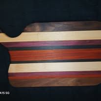 Cutting board with multicolored stripes.
