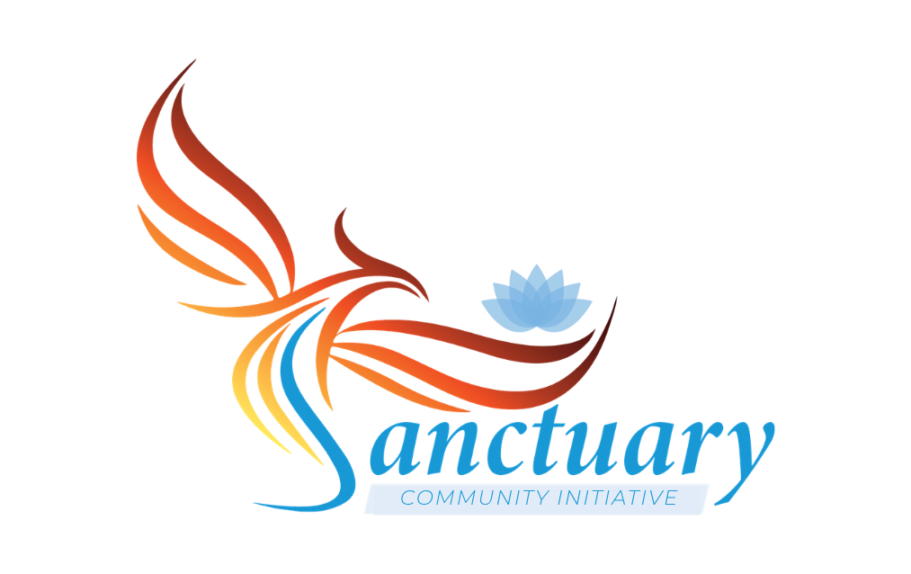 A logo for sanctuary recovery centers with a bird and a lotus flower