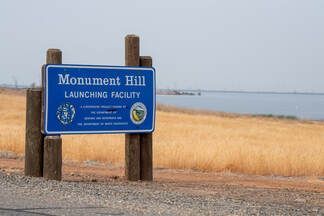 Monument Hill Launching Facility is open to boaters for access to Thermalito Afterbay as a good alternate since there is no boat ramp access to Lake Oroville due to drought-caused low lake levels. Photo taken in Butte County, California on August 20, 2021.