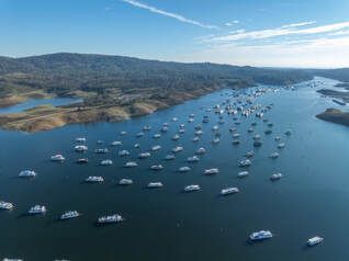 A drone view of Bidwell Canyon Marina at Lake Oroville in Butte County, California. On this date, the water storage at Lake Oroville was 2,707,699 acre-feet (AF), 77 percent of the total capacity. Photo taken January 30, 2024.