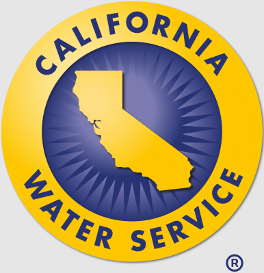 California Water Service logo featuring a yellow circle with a blue center, a silhouette of the state of California, and the words ‘California Water Service’ written around the outer ring.