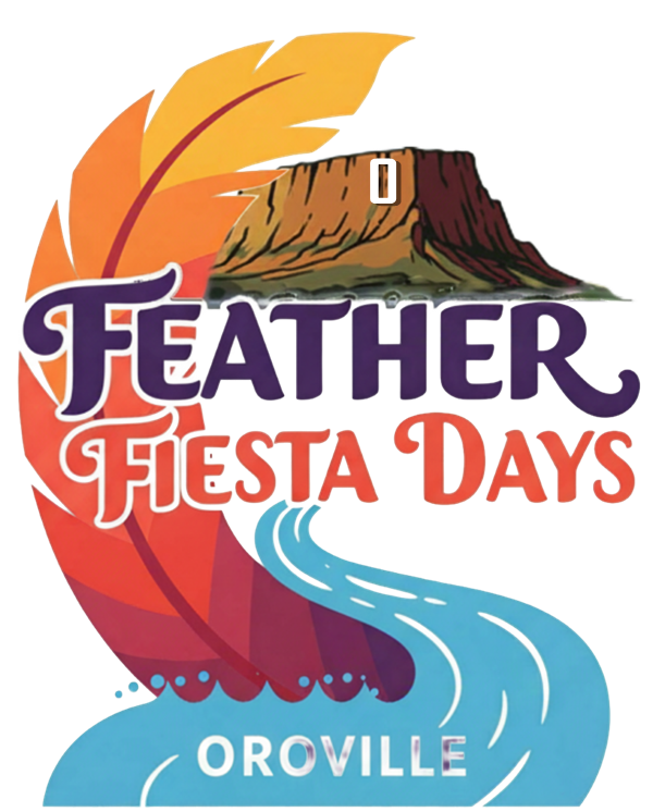 A logo for feather fiesta days with a peacock feather