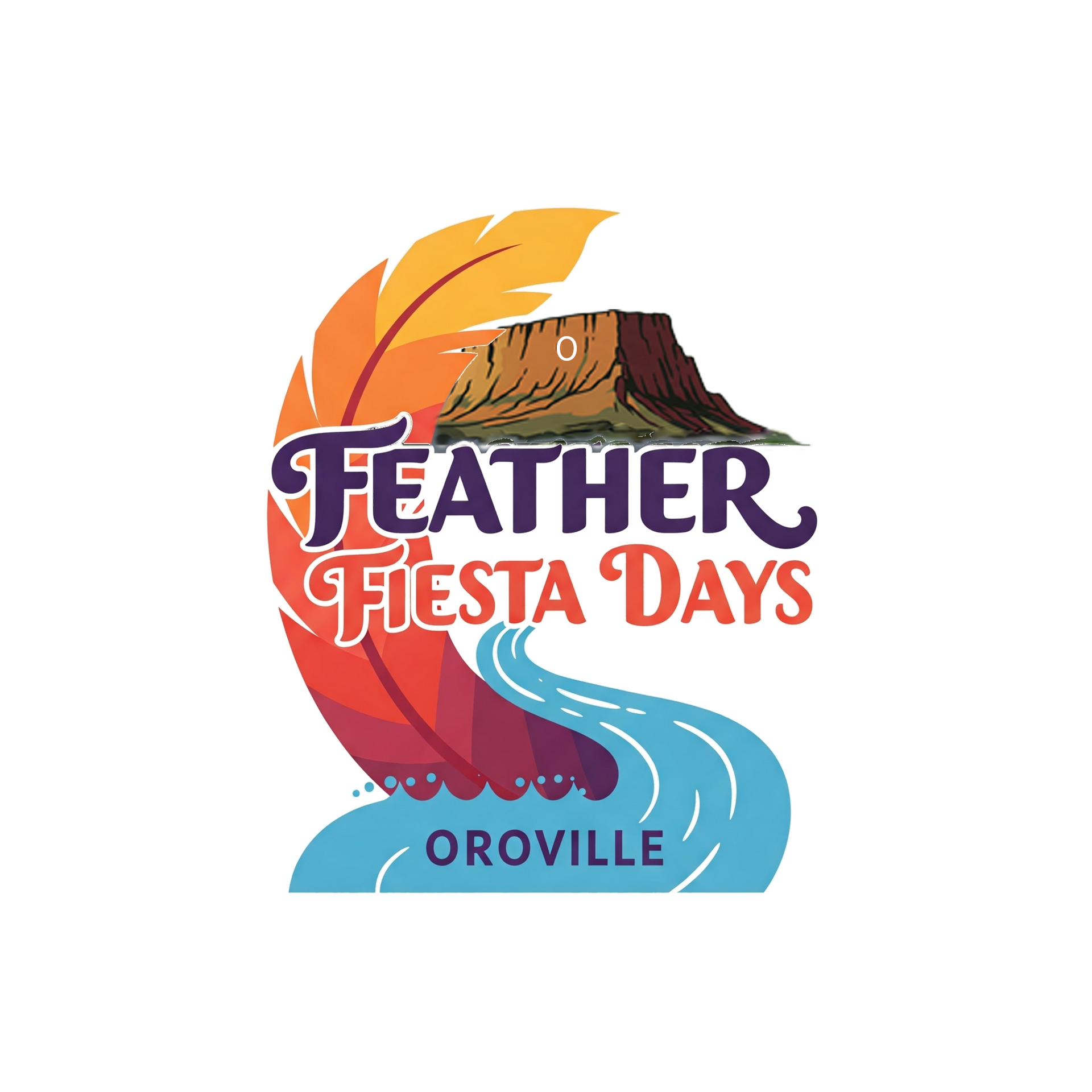 A logo for feather fiesta days with a peacock feather