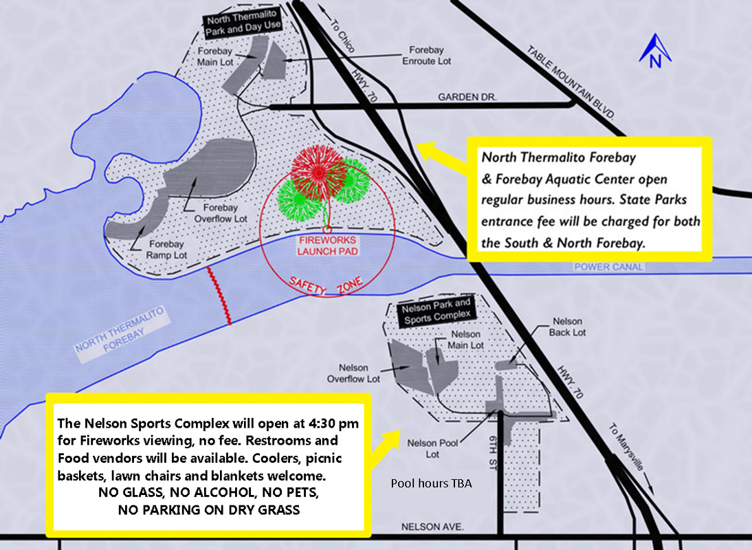 A map showing the location of a fireworks display