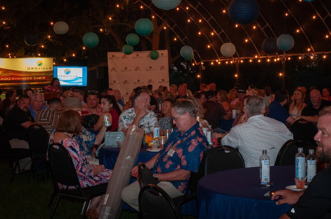A large group of people are sitting at tables in a tent.