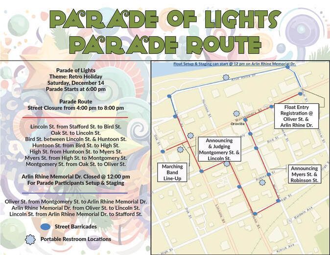 A map of the parade of lights parade route