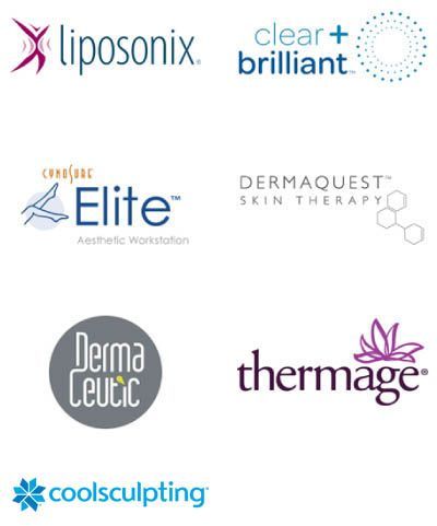 A collage of logos including liposonix and clear + brilliant