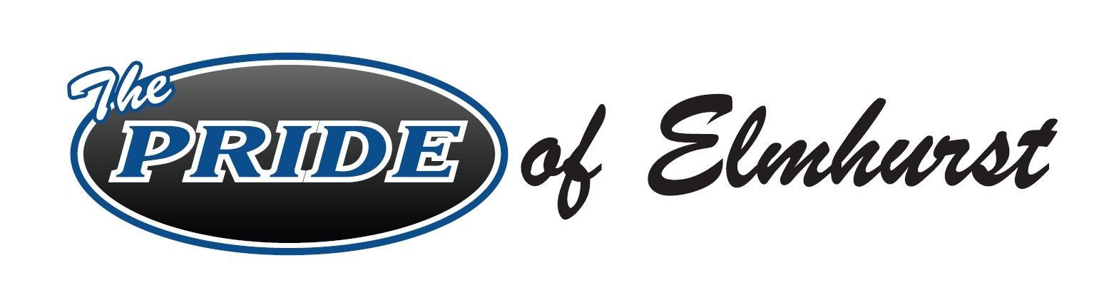 The Pride of Elmhurst logo: Text in an oval, 