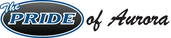 A logo for the pride of aurora is shown on a white background.