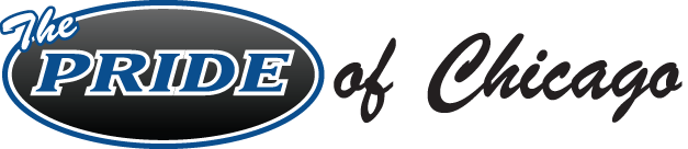 A logo for the pride of chicago is shown on a white background.